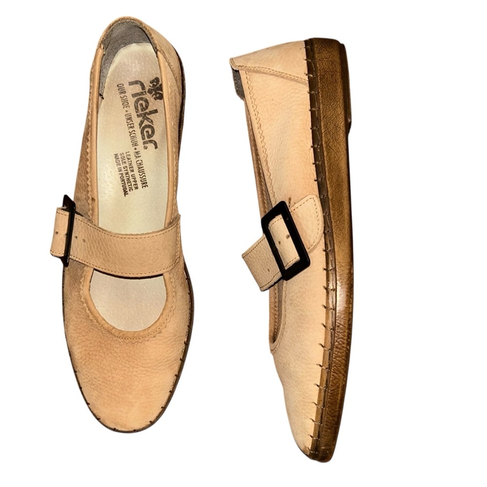 Rieker Leather Mary Jane Comfort‎ Shoes Size 10 Beige Buckle Strap Portugal
